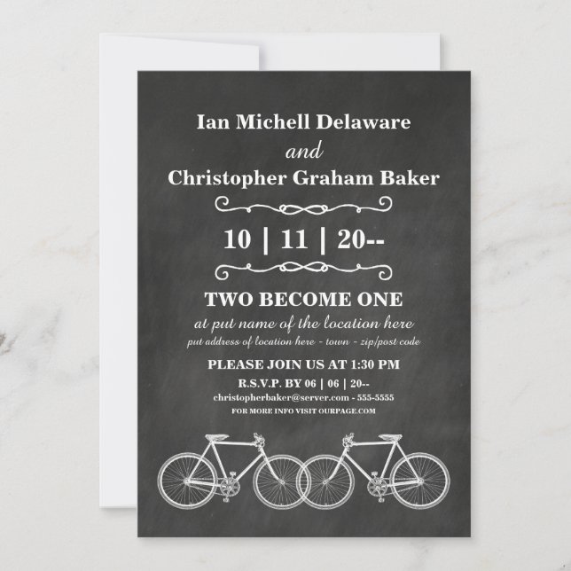 Gay Wedding - Chalk Board - Bicycles Invitation (Front)