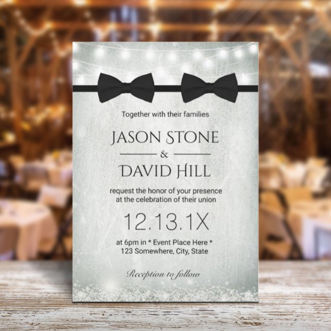 Gay Wedding Double Bow Ties Baby's Breath Invitation (Creator Uploaded)