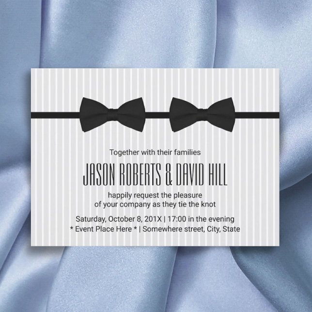 Gay Wedding Double Bow Ties Classic Invitation (Creator Uploaded)