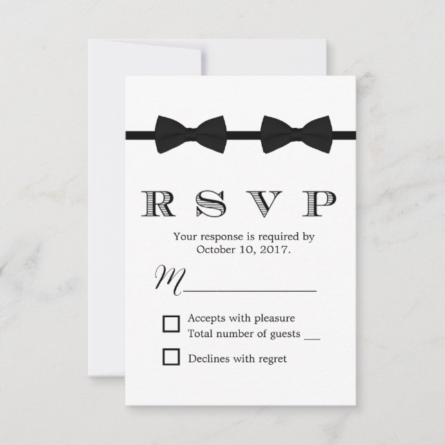 Gay Wedding Double Bow Ties Minimalist RSVP Card (Front)