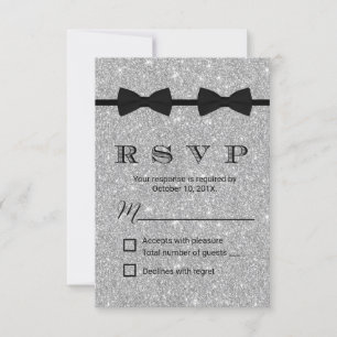 Gay Wedding Double Bow Ties Silver Glitter RSVP Card