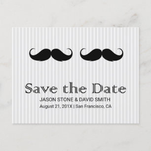 Gay Wedding Double Moustache Save the Date Announcement Postcard