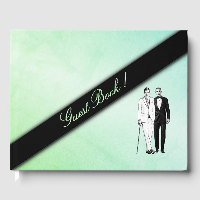 Gay Wedding Fresh Green Guest Book (Front)