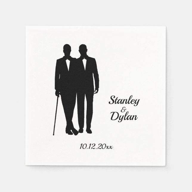 Gay Wedding Grooms with Names and Date Napkin (Front)