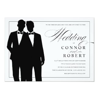Gay Wedding Invitation Two Grooms Silhouettes
