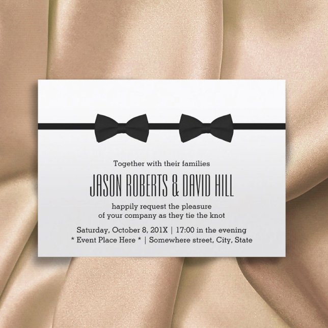 Gay Wedding Minimalist Classic Bow Tie Mr. & Mr. Invitation (Creator Uploaded)