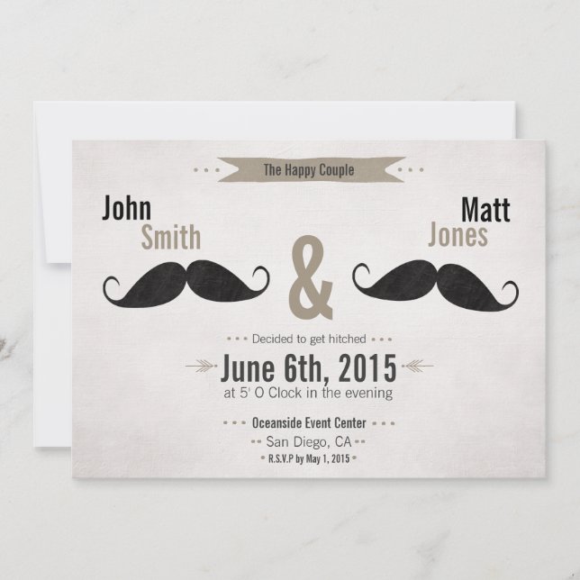 Gay Wedding Moustache Invitation (Front)