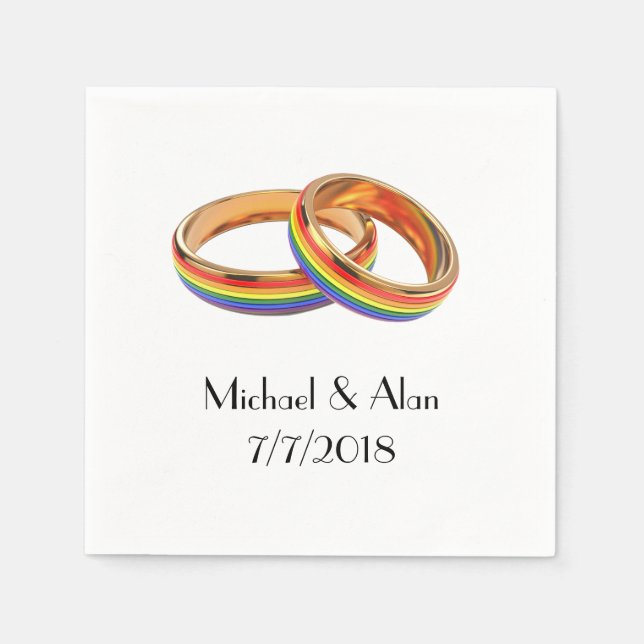 Gay Wedding Napkins with Wedding Rings (Front)