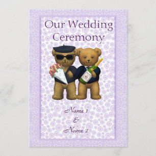 Gay Wedding Order of Service  Teddy Bears couple Program