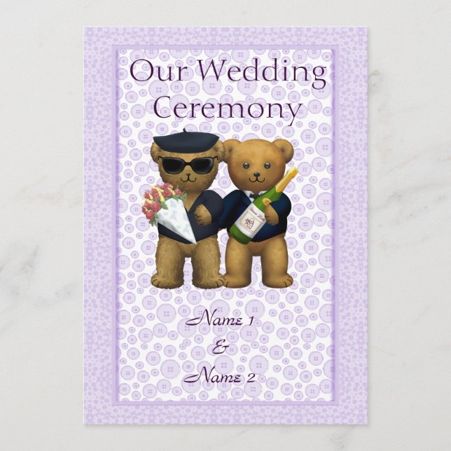Gay Wedding Order of Service  Teddy Bears couple Program (Front)