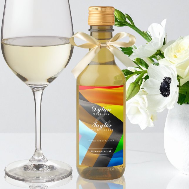  Gay Wedding Pride Flag Typography Mini Wine Label (Creator Uploaded)