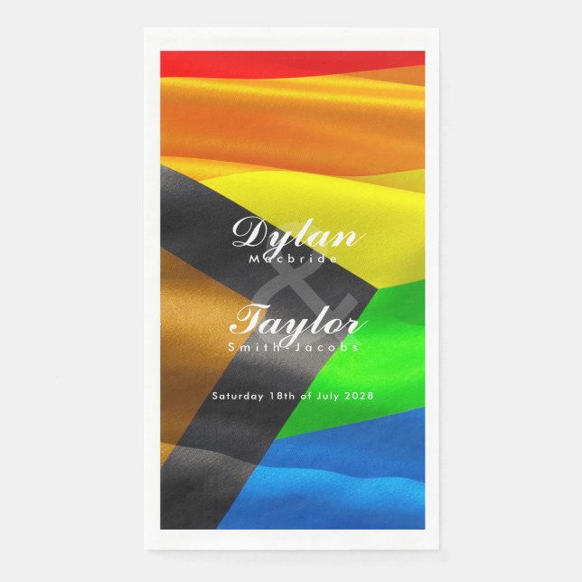 Gay Wedding Pride Flag Typography  Napkin (Front)