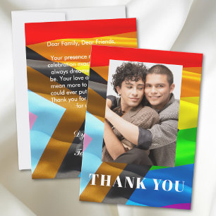 Gay Wedding Pride Flag Typography Photo Thank You  Card