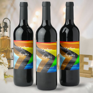 Gay Wedding Pride Flag Typography Wine Label