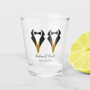 Gay Wedding Shot Glass with Matching Tuxedos