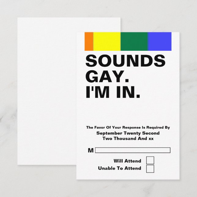 Gay Wedding Sounds Gay Im In RSVP (Front/Back)