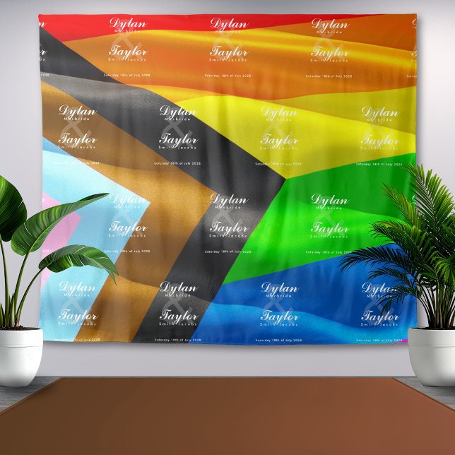 Gay Wedding Step and Repeat Pride Flag Backdrop  Tapestry (Creator Uploaded)