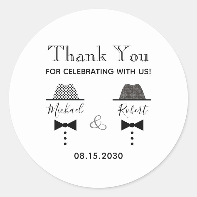 Gay Wedding Thank You Favour Classic Round Sticker (Front)