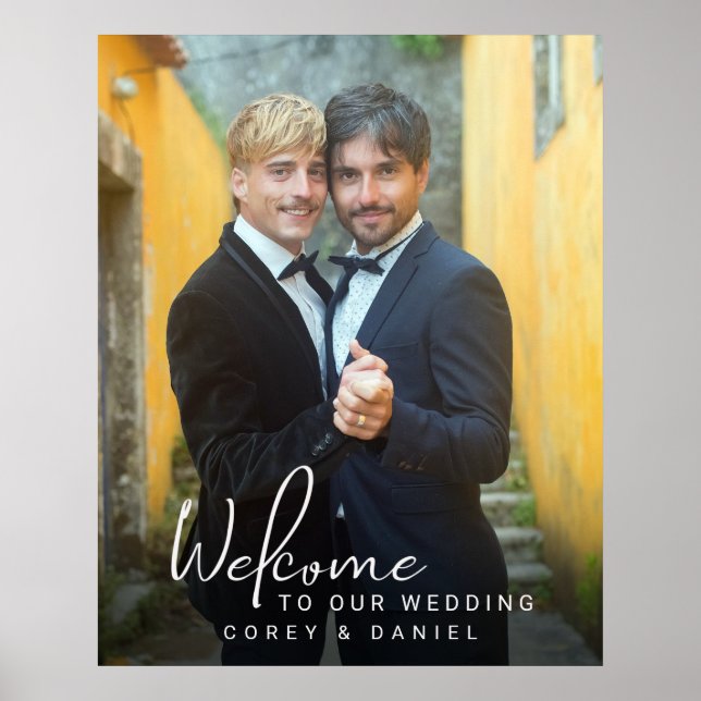 Gay Wedding Welcome Two Grooms Photo Poster (Front)