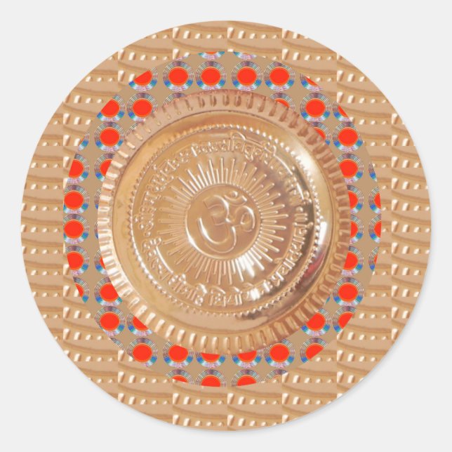 GAYATRI Mantra n OmMantra Symbol Embossed GOLD Classic Round Sticker (Front)