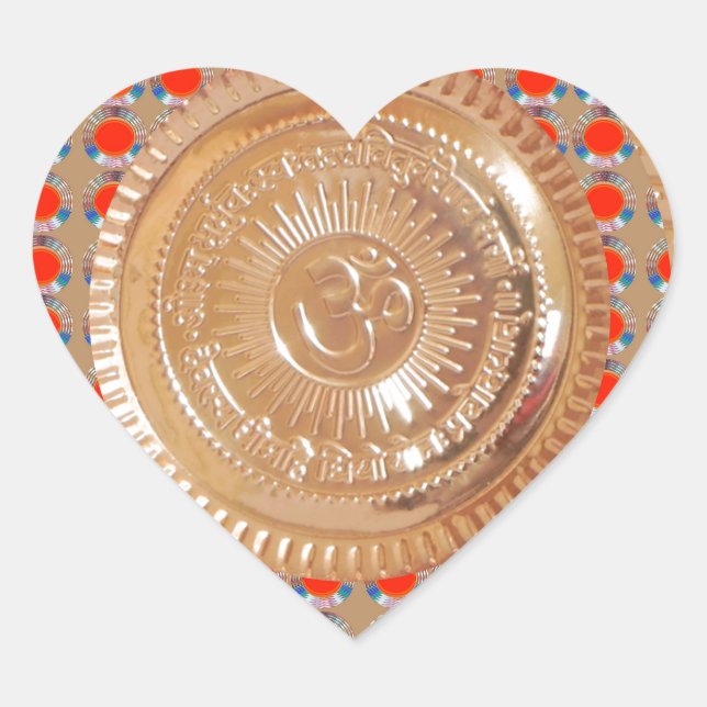 GAYATRI Mantra n OmMantra Symbol Embossed GOLD Heart Sticker (Front)