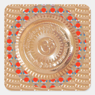 GAYATRI Mantra n OmMantra Symbol Embossed GOLD Square Sticker