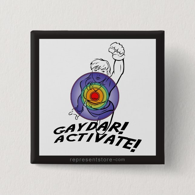 Gaydar! Activate! Rainbow Lesbian 2 Inch Square Button (Front)