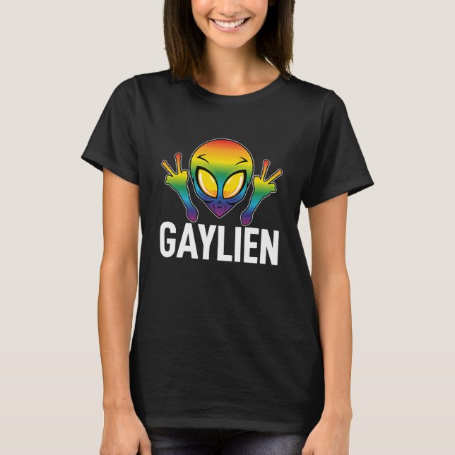 Gaylien Gay Alien We are all Human Rainbow Colour T-Shirt (Front)