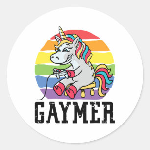 Gaymer Gay Gamer Unicorn Lgbtq Gay Pride Lqbt Lesb Classic Round Sticker