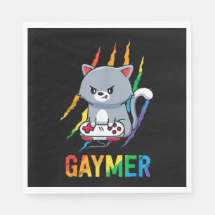 Gaymer LGBT Cat Pride Rainbow Video Game Lovers Gi Napkin
