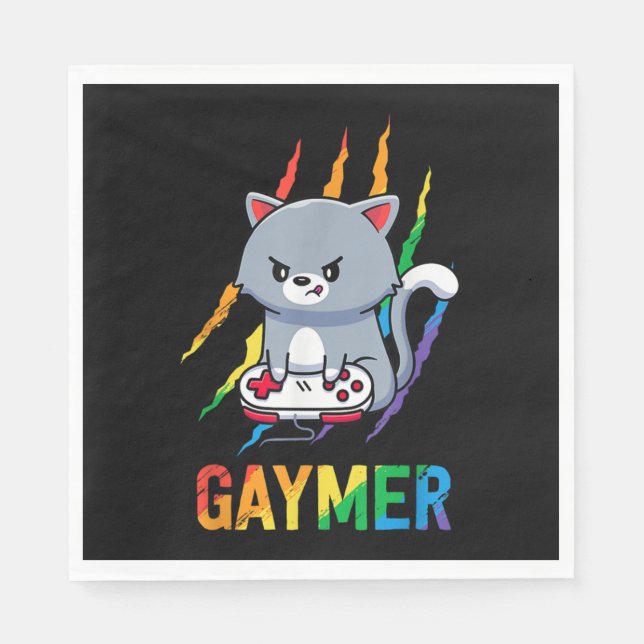 Gaymer LGBT Cat Pride Rainbow Video Game Lovers Gi Napkin (Front)