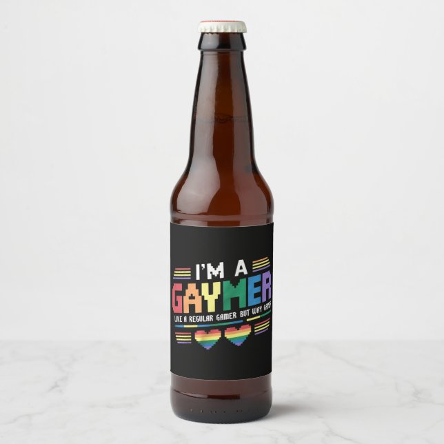 Gaymer Like A Regular Gamer But Way Gayer Gamer Beer Bottle Label (Front)