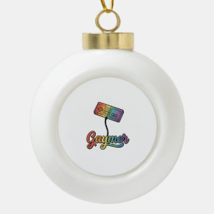 Gaymer Rainbow Gamer Vector Shirt Design_1 Ceramic Ball Christmas Ornament