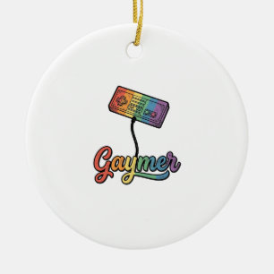 Gaymer Rainbow Gamer Vector Shirt Design_1 Ceramic Ornament