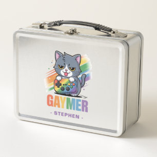 Gaymer - Rainbow Gaming Cat with Console LGBTQ 2 Metal Lunch Box