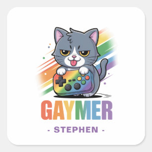 Gaymer - Rainbow Gaming Cat with Console   LGBTQ 2 Square Sticker