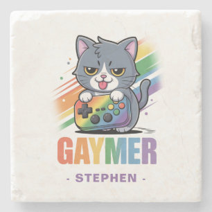 Gaymer - Rainbow Gaming Cat with Console LGBTQ 2 Stone Coaster