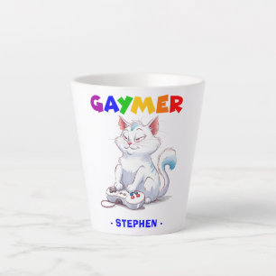 Gaymer - Rainbow Gaming Cat with Console   LGBTQ Latte Mug