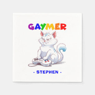 Gaymer - Rainbow Gaming Cat with Console LGBTQ Napkin