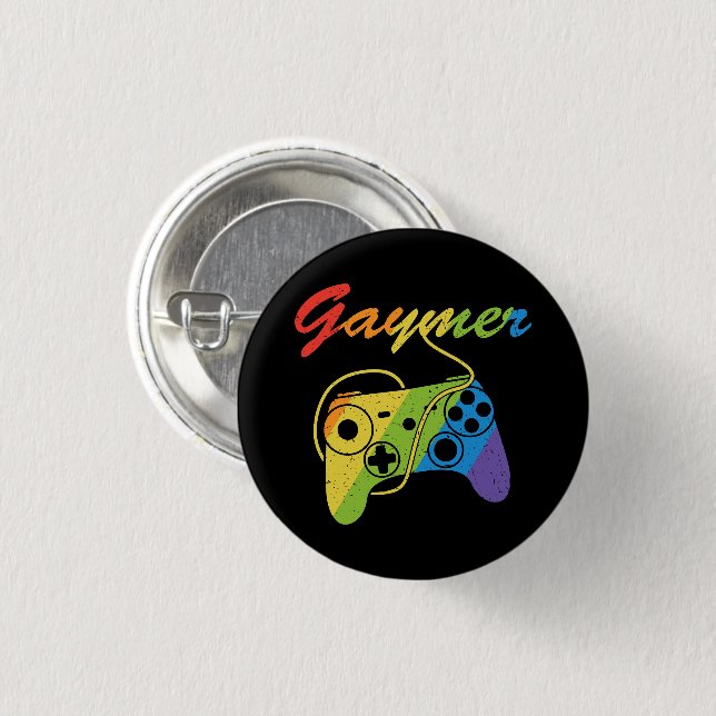 Gaymer | Rainbow Video Game Controller | Gaming 1 Inch Round Button (Front & Back)