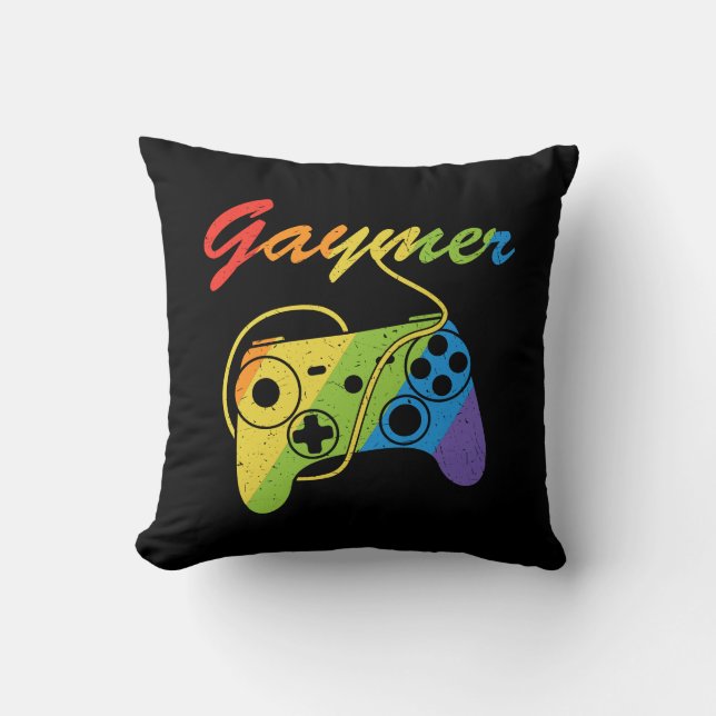 Gaymer | Rainbow Video Game Controller | Gaming Throw Pillow (Front)