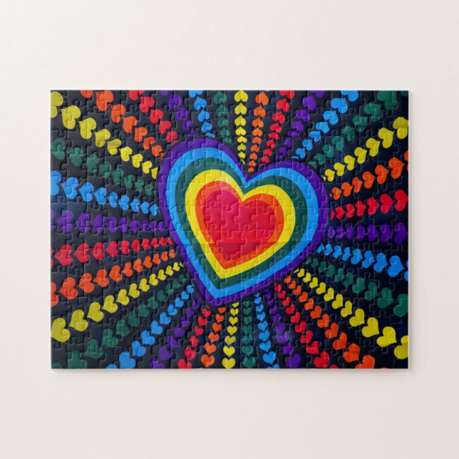 Gays Colours Heart Rainbow Pattern Different LGBTQ Jigsaw Puzzle (Horizontal)