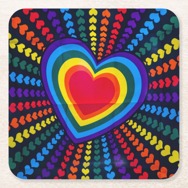 Gays Colours Heart Rainbow Pattern Homosexual Diff Square Paper Coaster (Front)