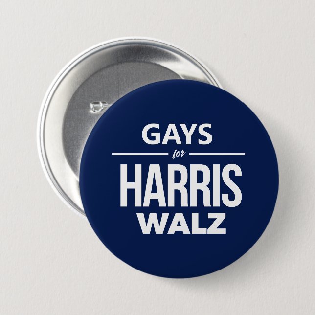 Gays for Harris Walz 3 Inch Round Button (Front & Back)
