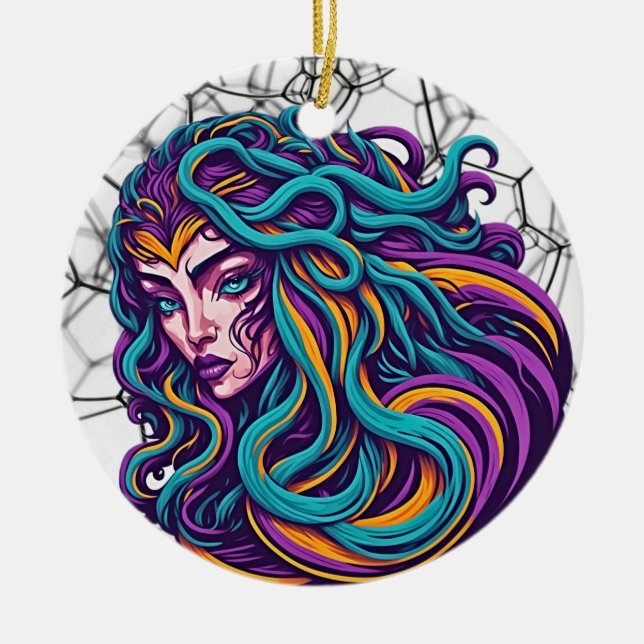 Gaze into Elegance: Medusa - A Captivating Retro Ceramic Ornament (Front)