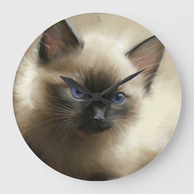 Gaze Of Innocence Siamese Kitten Portrait Large Clock (Front)