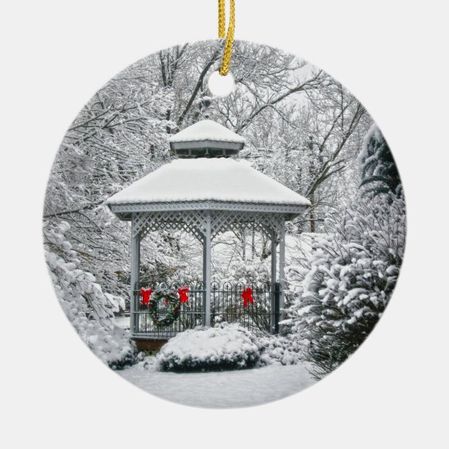 Gazebo in the Snow Ceramic Ornament (Front)
