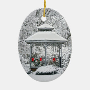 Gazebo in the Snow Ceramic Ornament