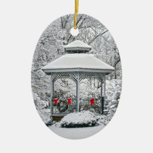 Gazebo in the Snow Ceramic Ornament (Front)