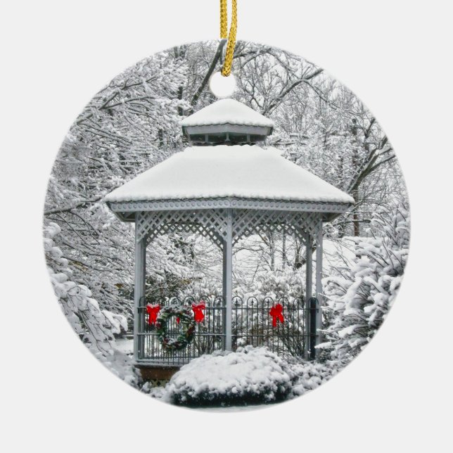 Gazebo in the Snow Ceramic Ornament (Front)